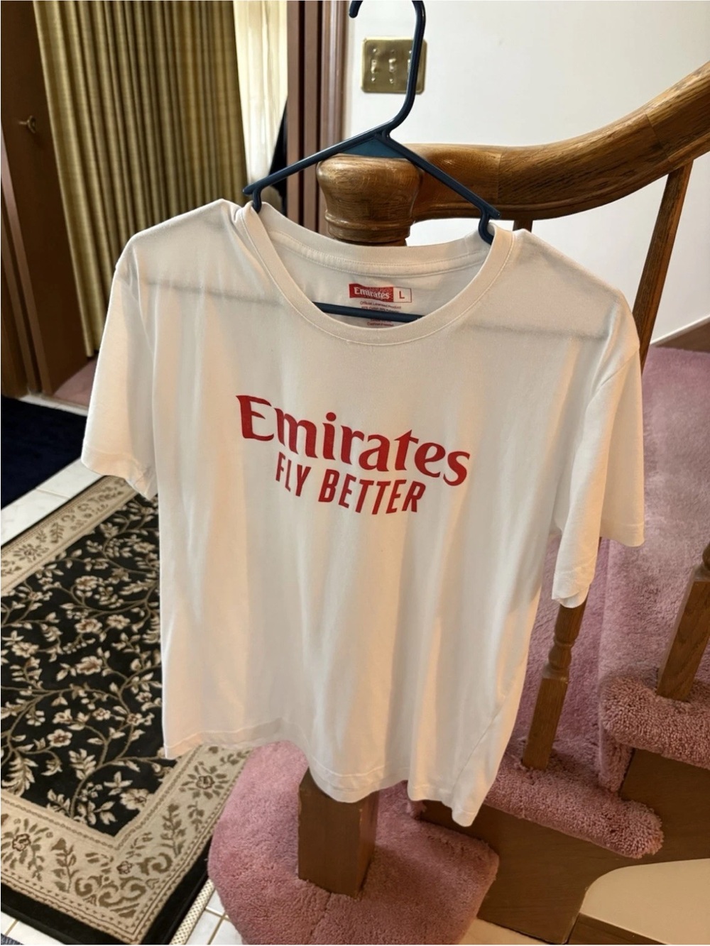 Emirates Fly Better White T-Shirt, Size Large